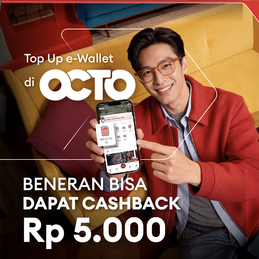 Top up eWallet di OCTO dapat cashback Rp 5.000